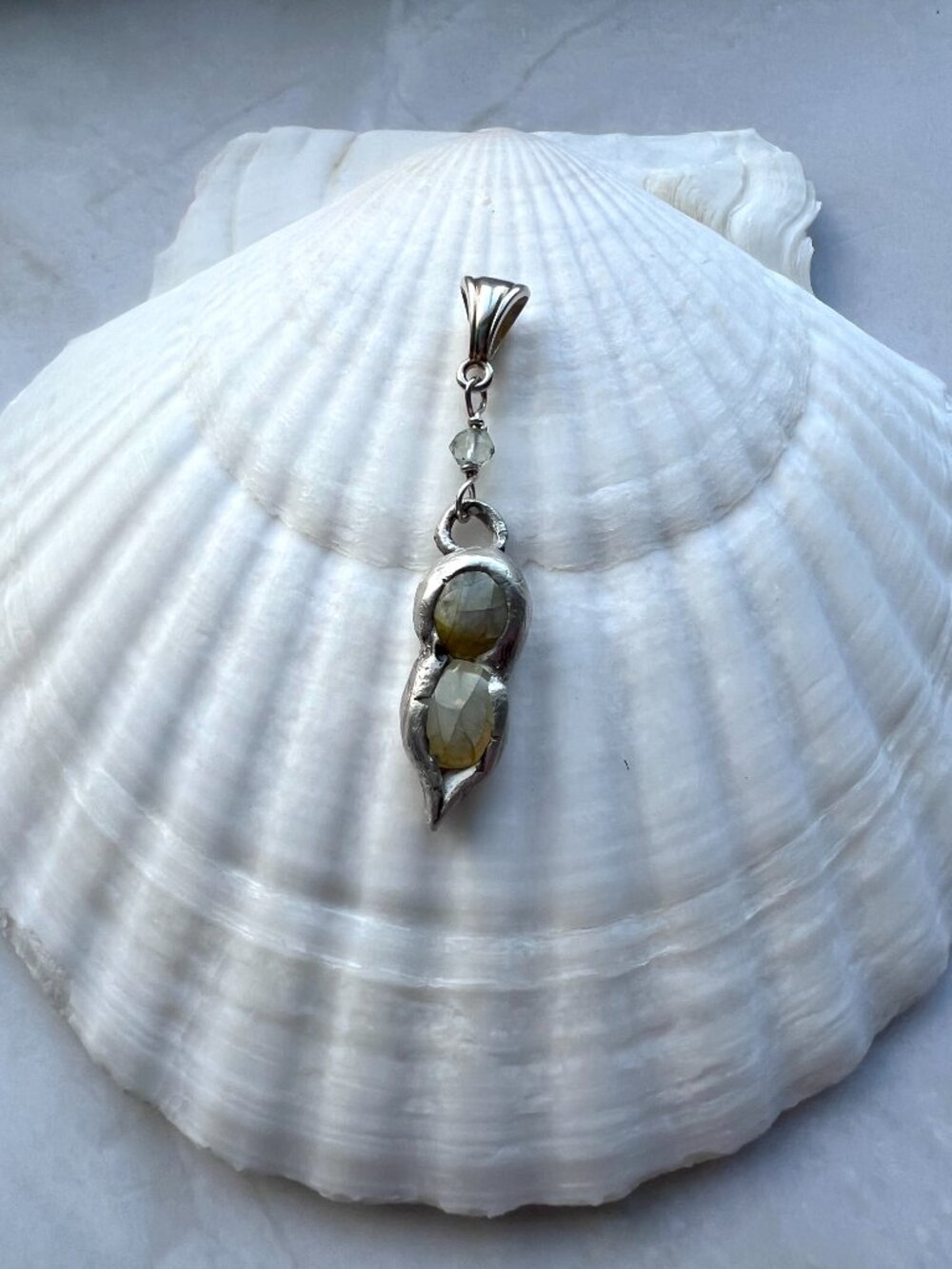 Fine Silver Two Peas in a Pod Pendant, Green amethyst, Oxidized best friend